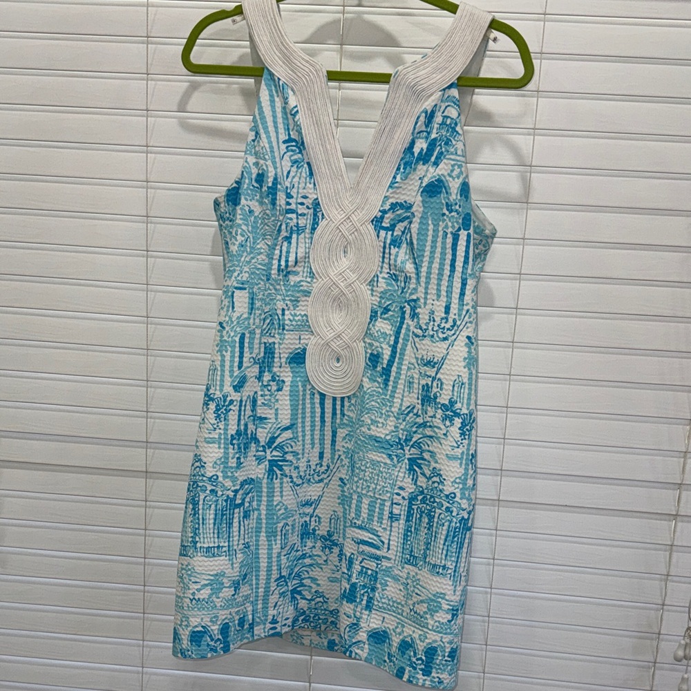 Lilly Pulitzer White and Turquoise Printed Mini Dress